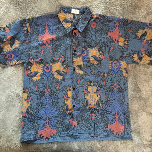 Batik Button Down Casual Men's Shirt - Picture 7 of 10